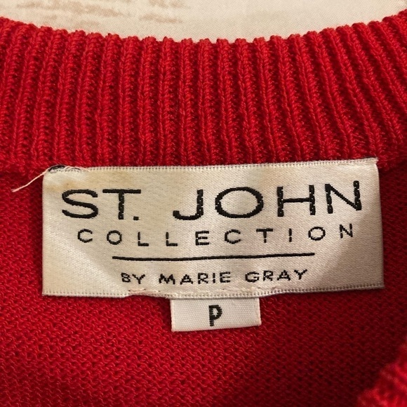 St. John Collection Red/Gold Embroidered Paris Chain Santana Knit Sweater Size 2 - Picture 2 of 12